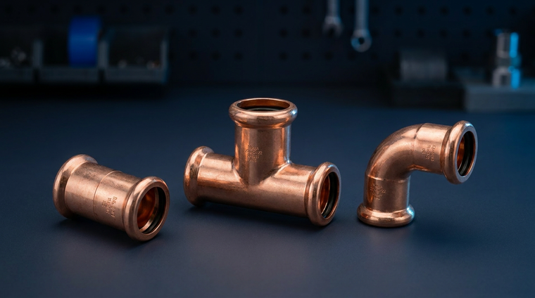 Copper press fit fittings: coupler, equal tee and elbow