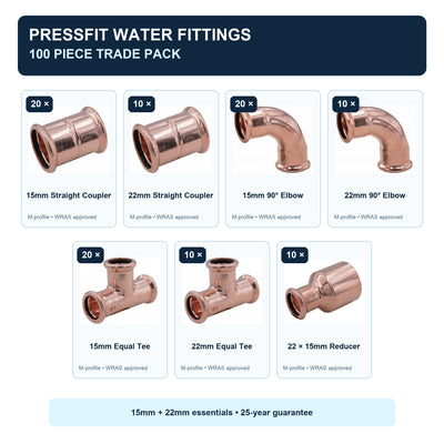 PressFit water fittings 100-piece trade pack contents